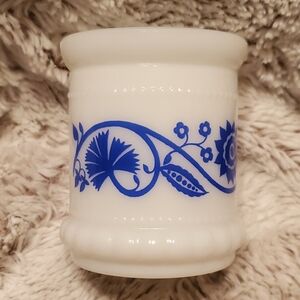 Hazel Atlas Milk Glass Blue Sweet Pea Mustard Spice Jar Vintage NO LID Farmhouse